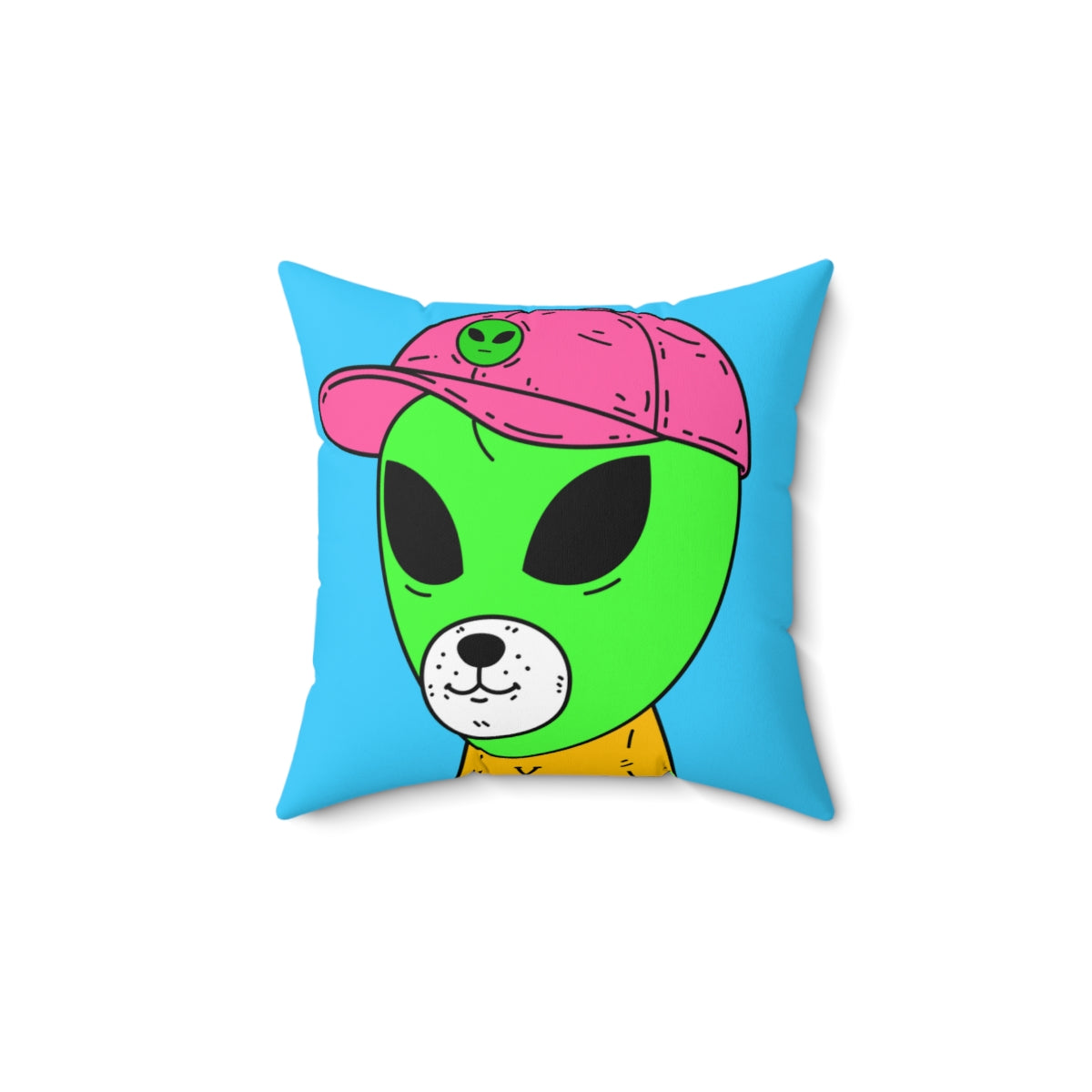 Green Alien Visitor Dog Bear Face Yellow V T Shirts Pink Visi Hat Spun Polyester Square Pillow