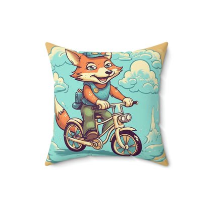 Almohada cuadrada de poliéster hilado con diseño de ciclista de Fox Bike Ride Adventure 