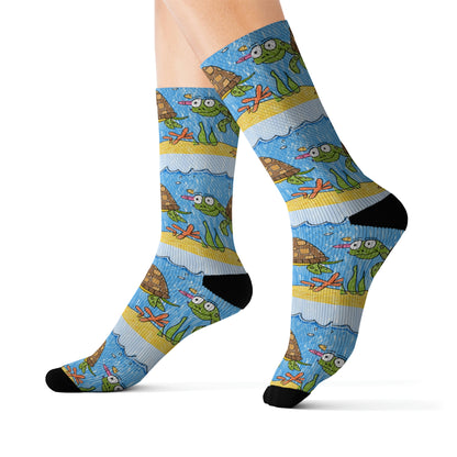 Sea Turtle Beach Sand Ocean Sublimation Socks