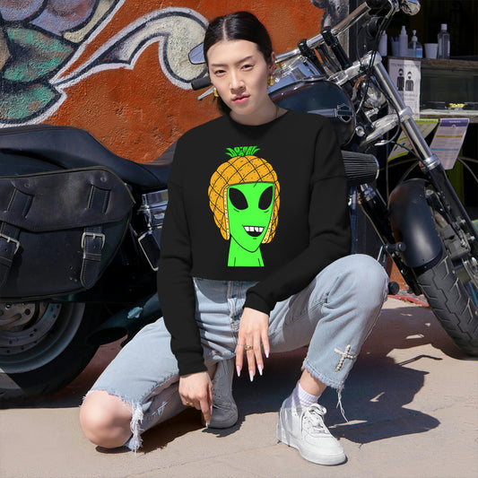 Pineapple Head Visitor Green Alien Chipped Tooth Women's Cropped Sweatshirt