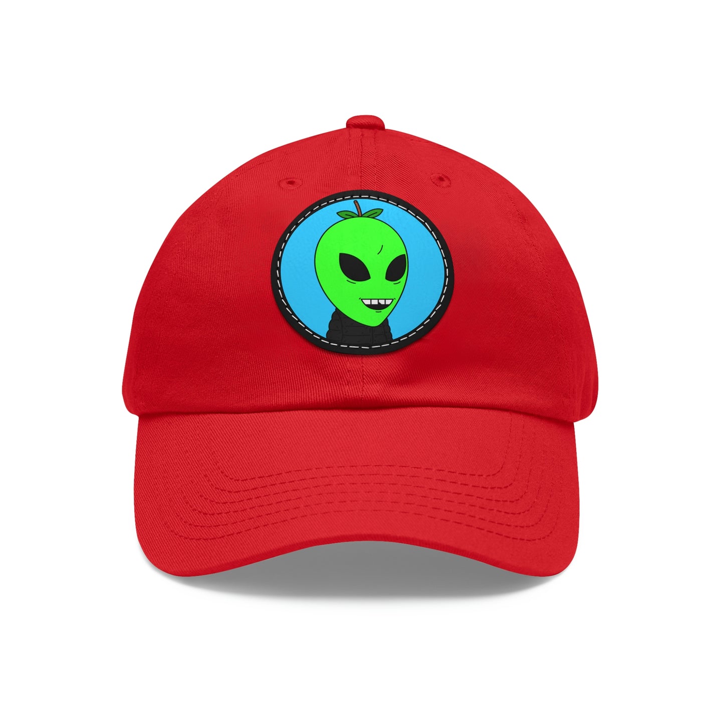 Green Apple Chipped tooth Visitor Smiling Dad Hat with Leather Patch (Round)