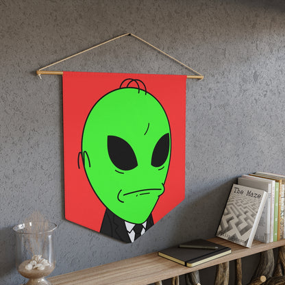 Green Hair Alien Business Black Suit Large Okay Mouth Visitor Pennant