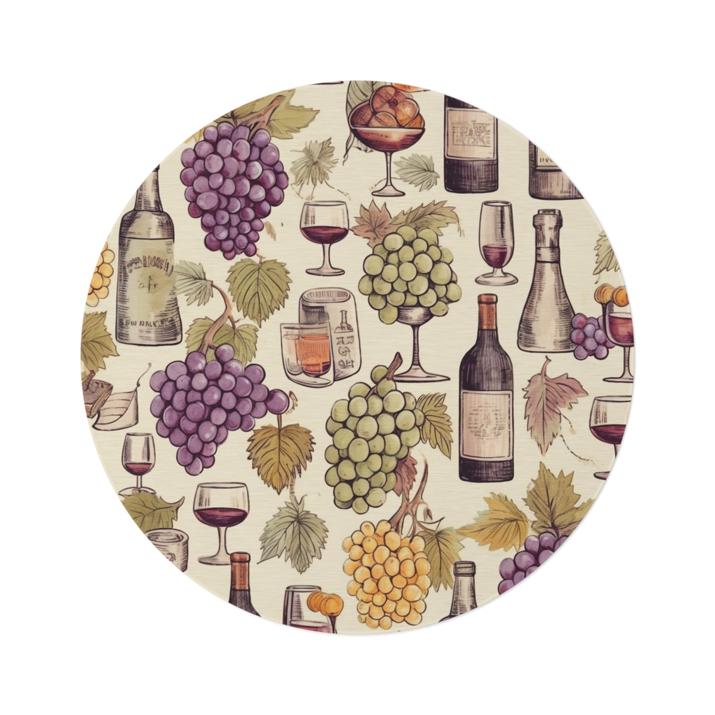 Wine Lovers Theme: Varieties of Wine, Grapes & Vineyards Design Round Rug