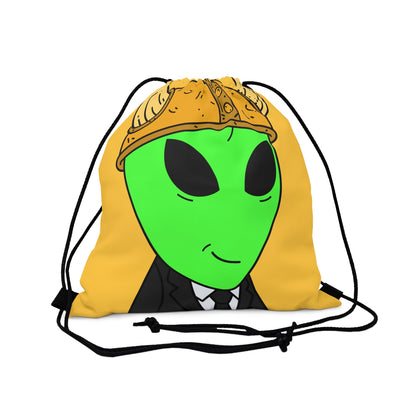 Green Smirk Face Alien Viking Helmet Black Business Suit Visitor Outdoor Drawstring Bag