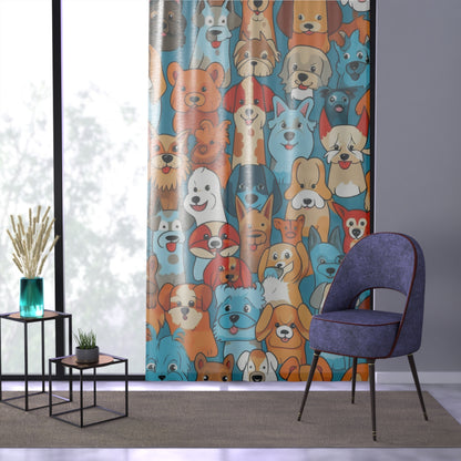 Cute Cartoon Dogs Whimsical Pattern Design Window Curtain