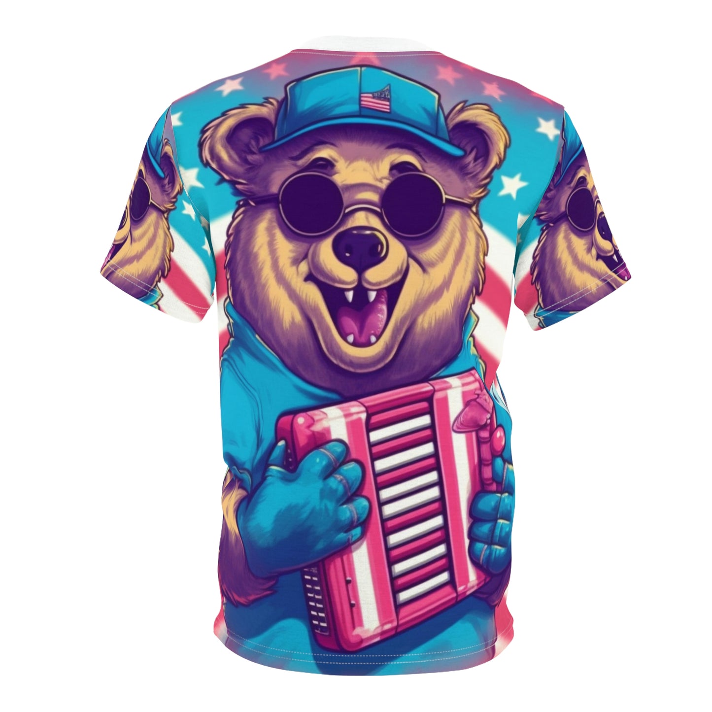 Accordion Musical Bear USA American Style Animal Unisex Cut & Sew Tee (AOP)