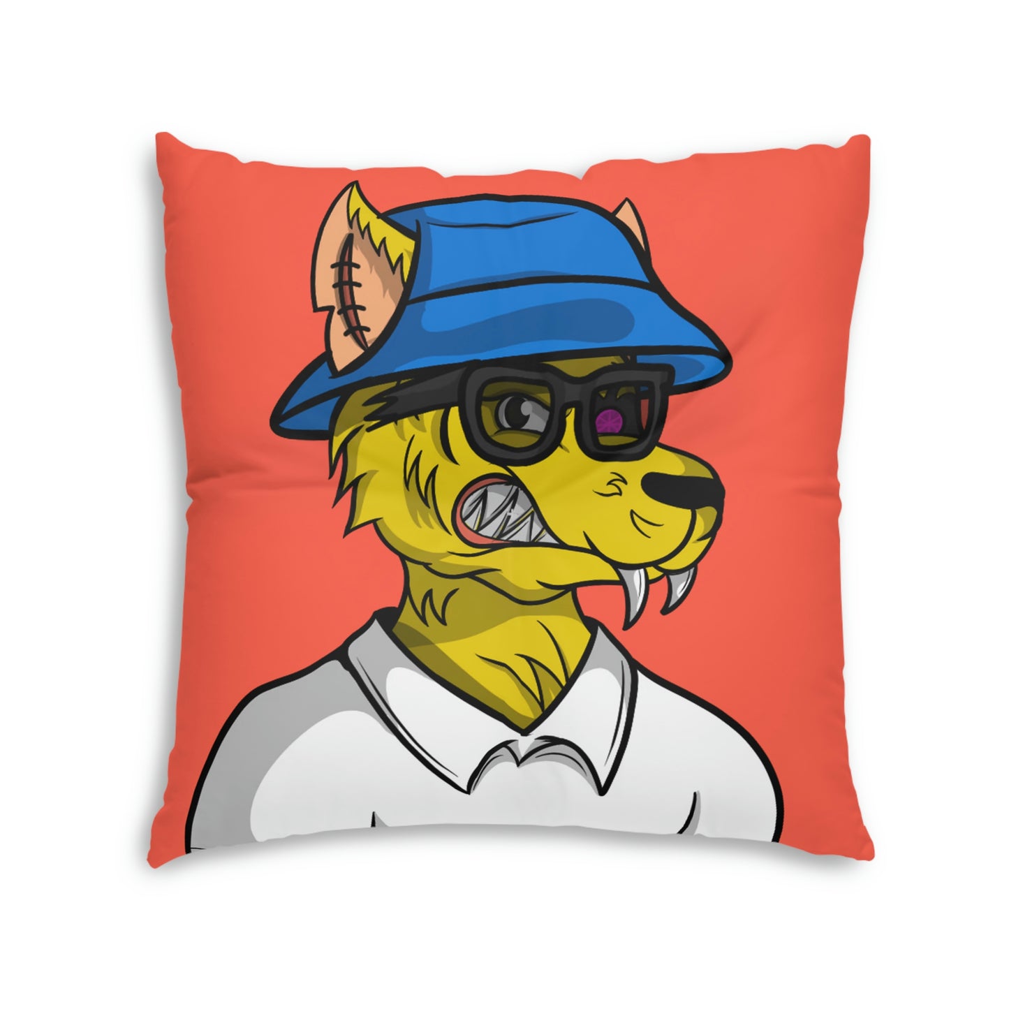 Yellow Wolf Wolve Cyborg Tufted Floor Pillow, Square
