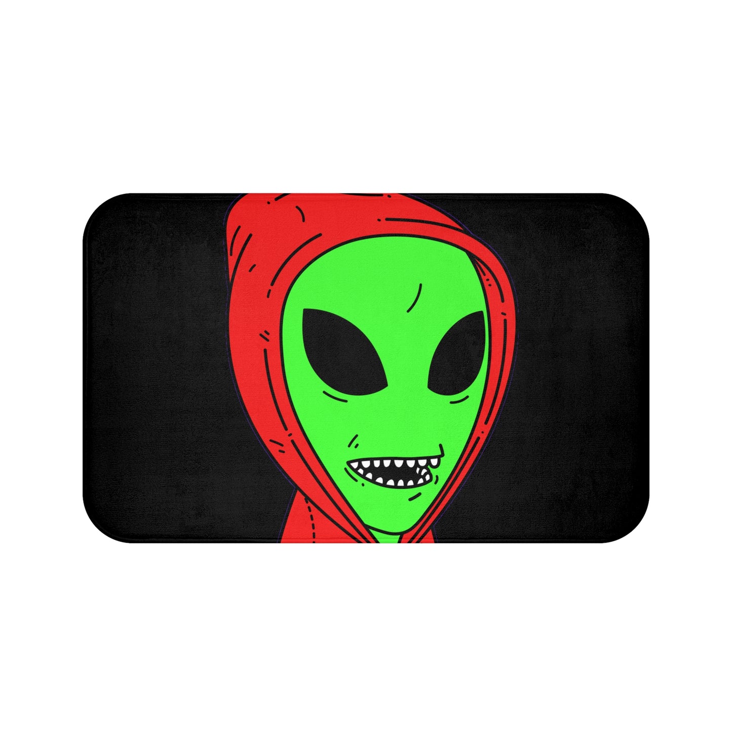 Red Hooded Green Visitor Big Bite Teeth Alien Bath Mat