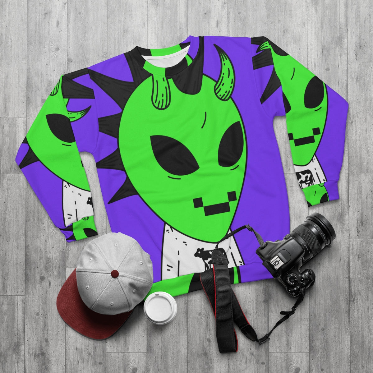 Sudadera unisex con leche de vaca Moo Digital Anim Alien AOP 