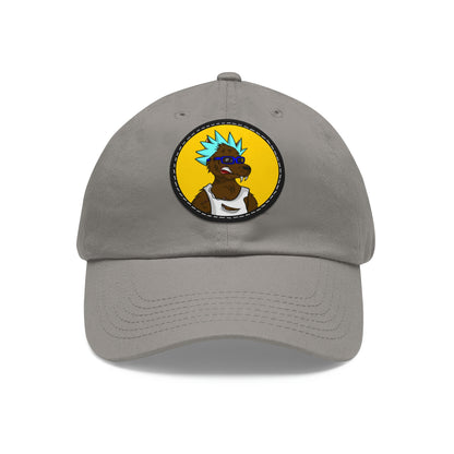 Spiky Blue Hair Cartoon Werewolve Wolf Dad Hat with Leather Patch (Round)