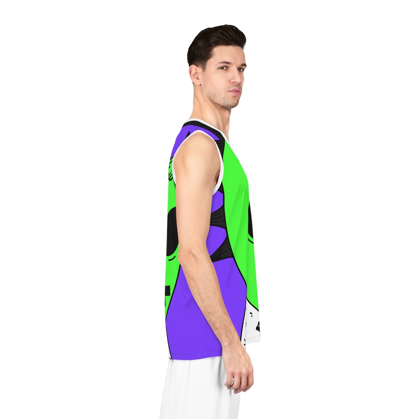 Cow Green Alien Spike Black Hair Digital Smile Visitor Basketball Jersey (AOP)