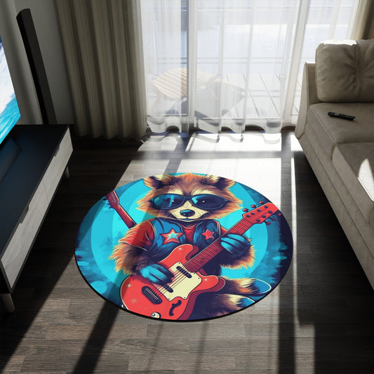 Rock Star Raccoon - Animal Musician Playing Guitar Round Rug