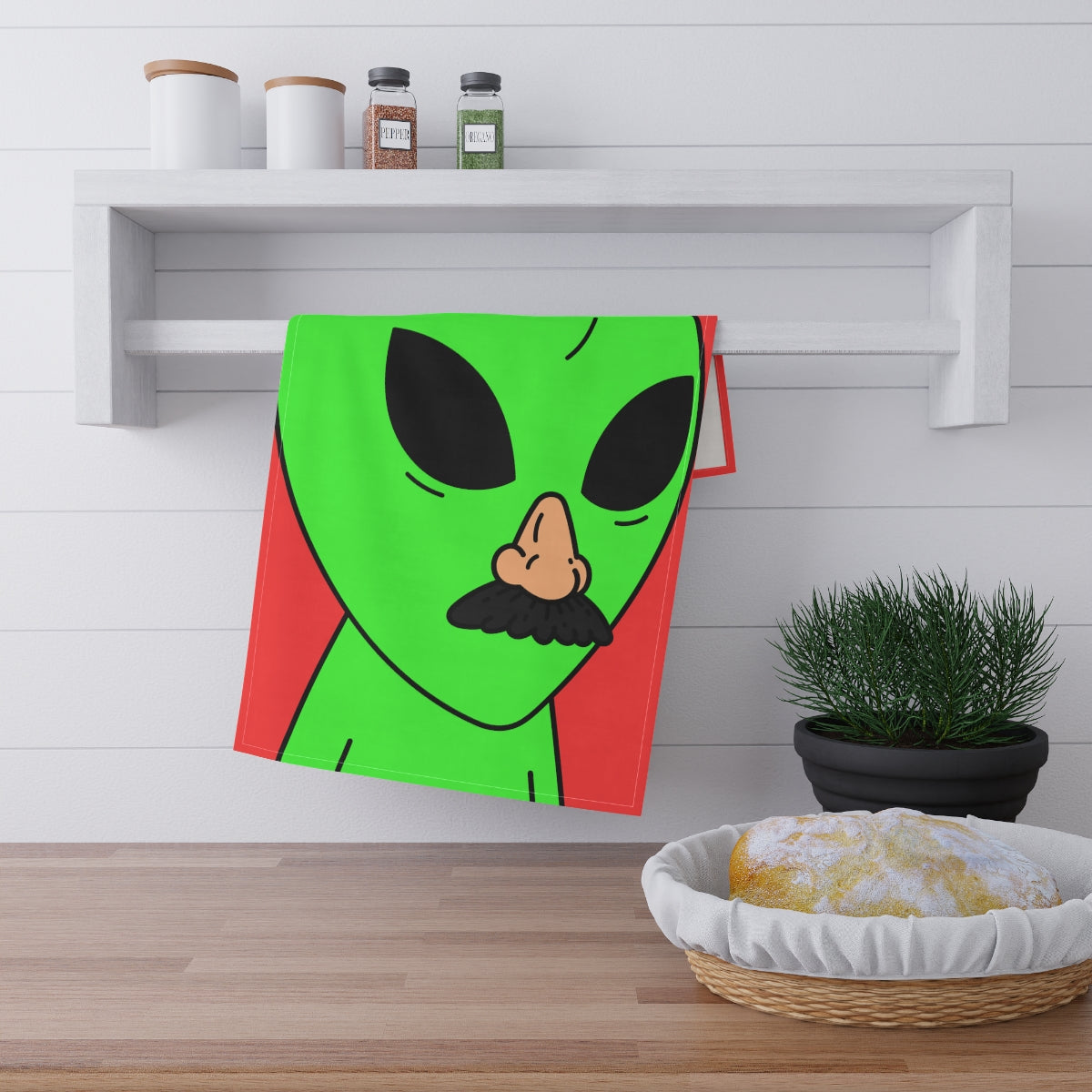 Green Visitor Alien Disguised Fake Nose Kitchen Towel