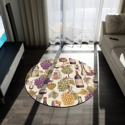 Wine Lovers Theme: Varieties of Wine, Grapes & Vineyards Design Round Rug