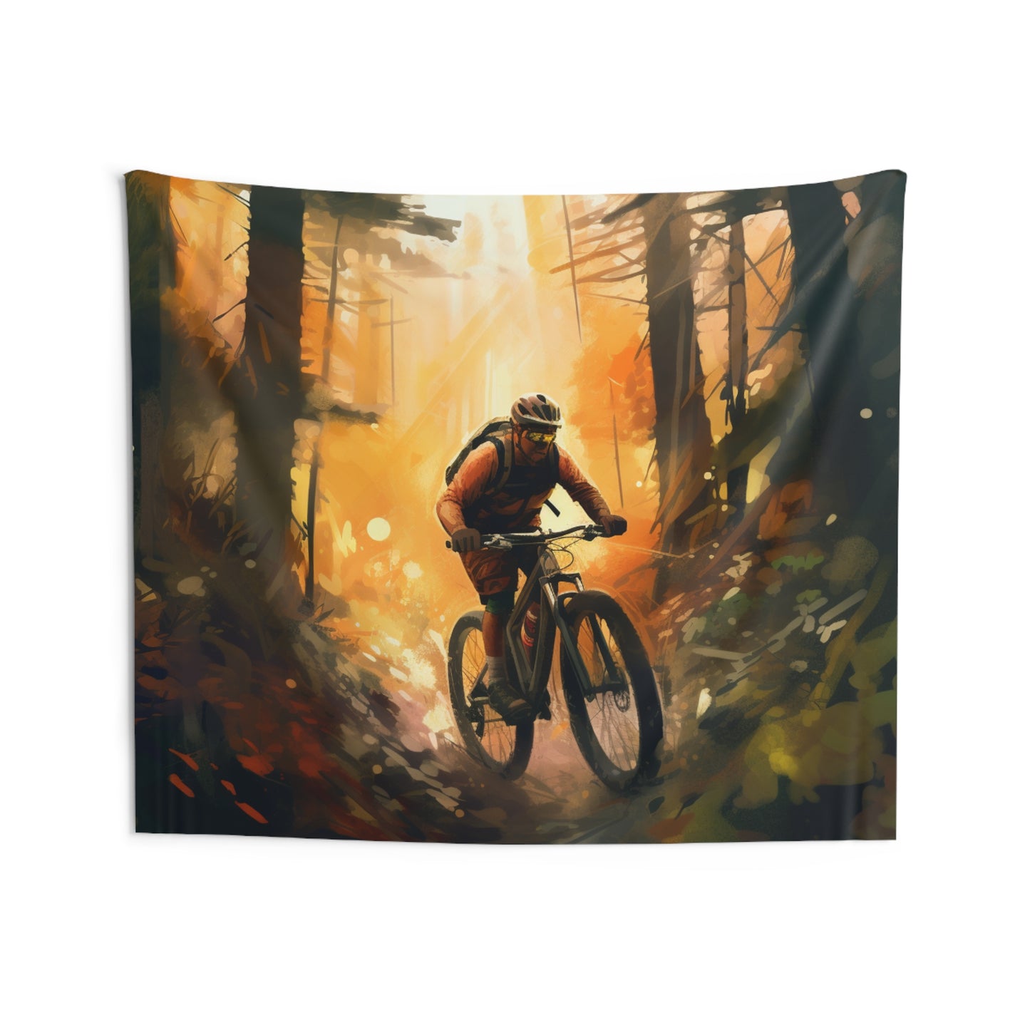 Mountain Bike Adventure - Forest Trail Graphic Indoor Wall Tapestries