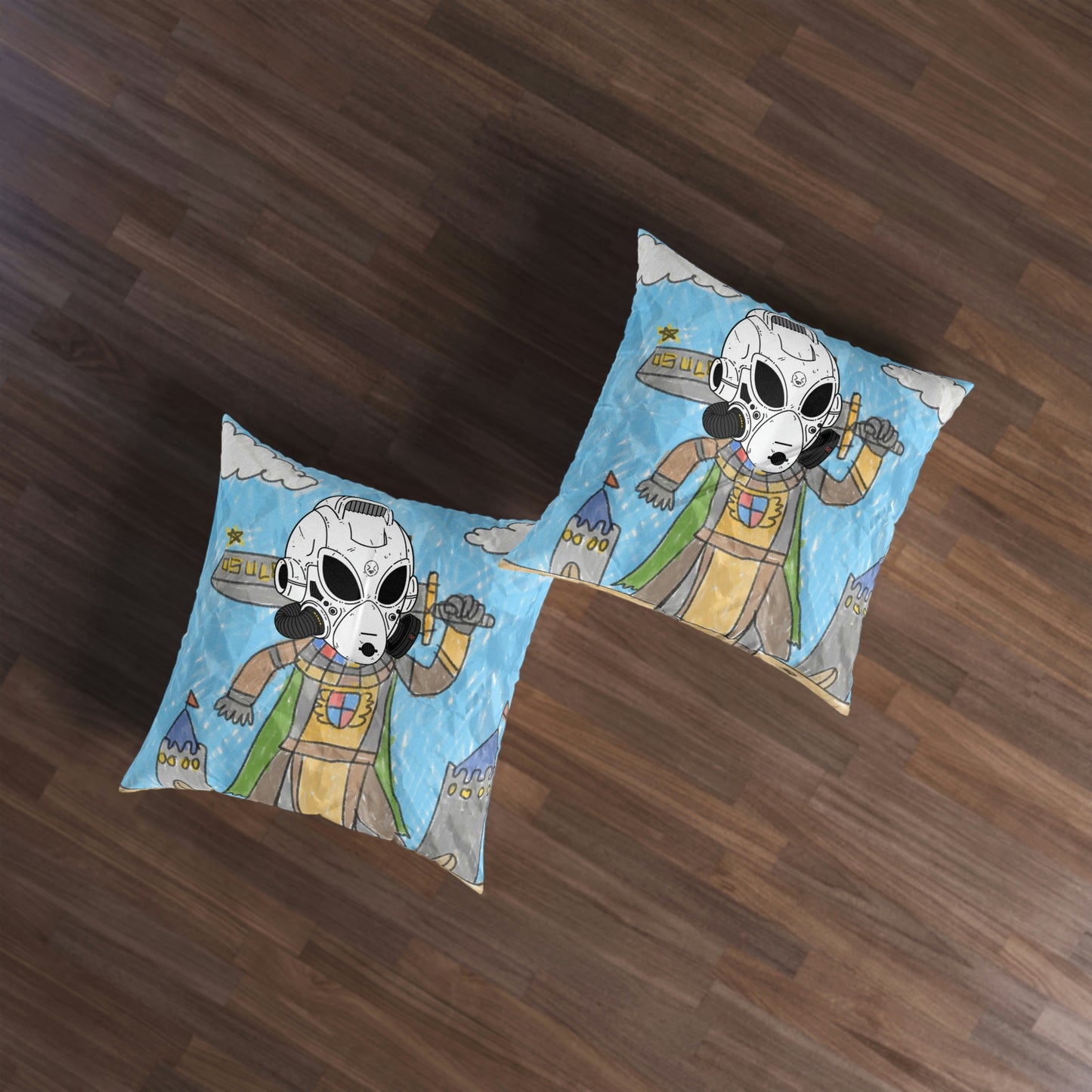 Robot Anime Large Sword Warrior Battle Alien LOL Visitor Tufted Floor Pillow, Square