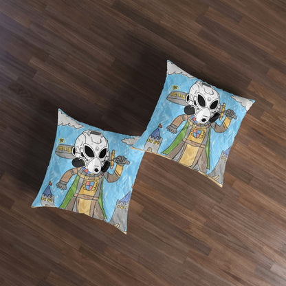 Robot Anime Large Sword Warrior Battle Alien LOL Visitor Tufted Floor Pillow, Square