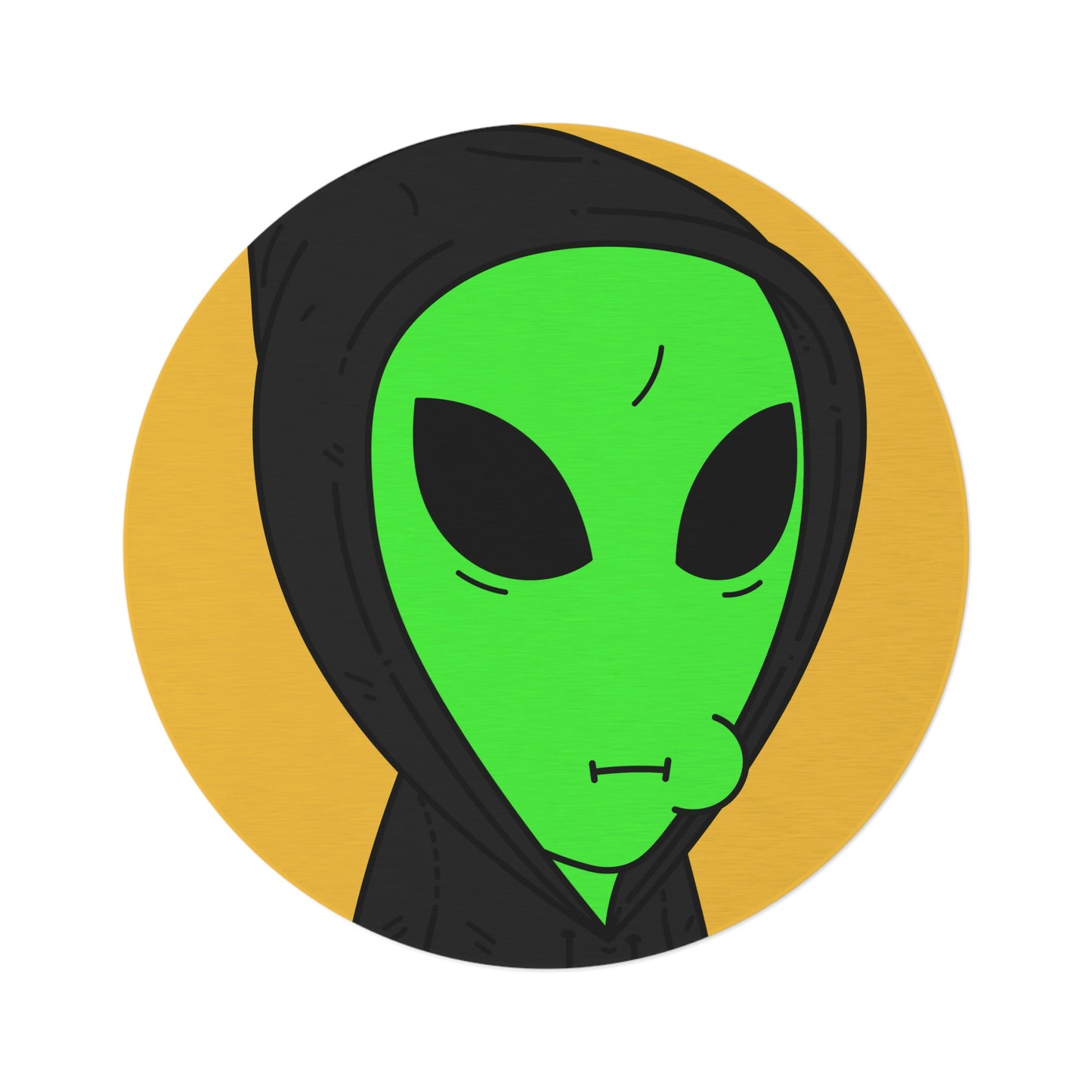 Green Alien Black Hoodie Sweatshirt Cartoon Character Visitor Round Rug - Visitor751