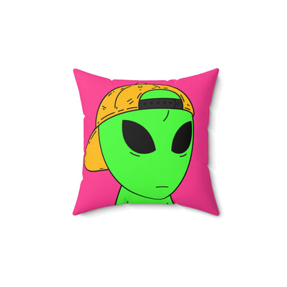 Green Alien Yellow Hat Visitor Spun Polyester Square Pillow