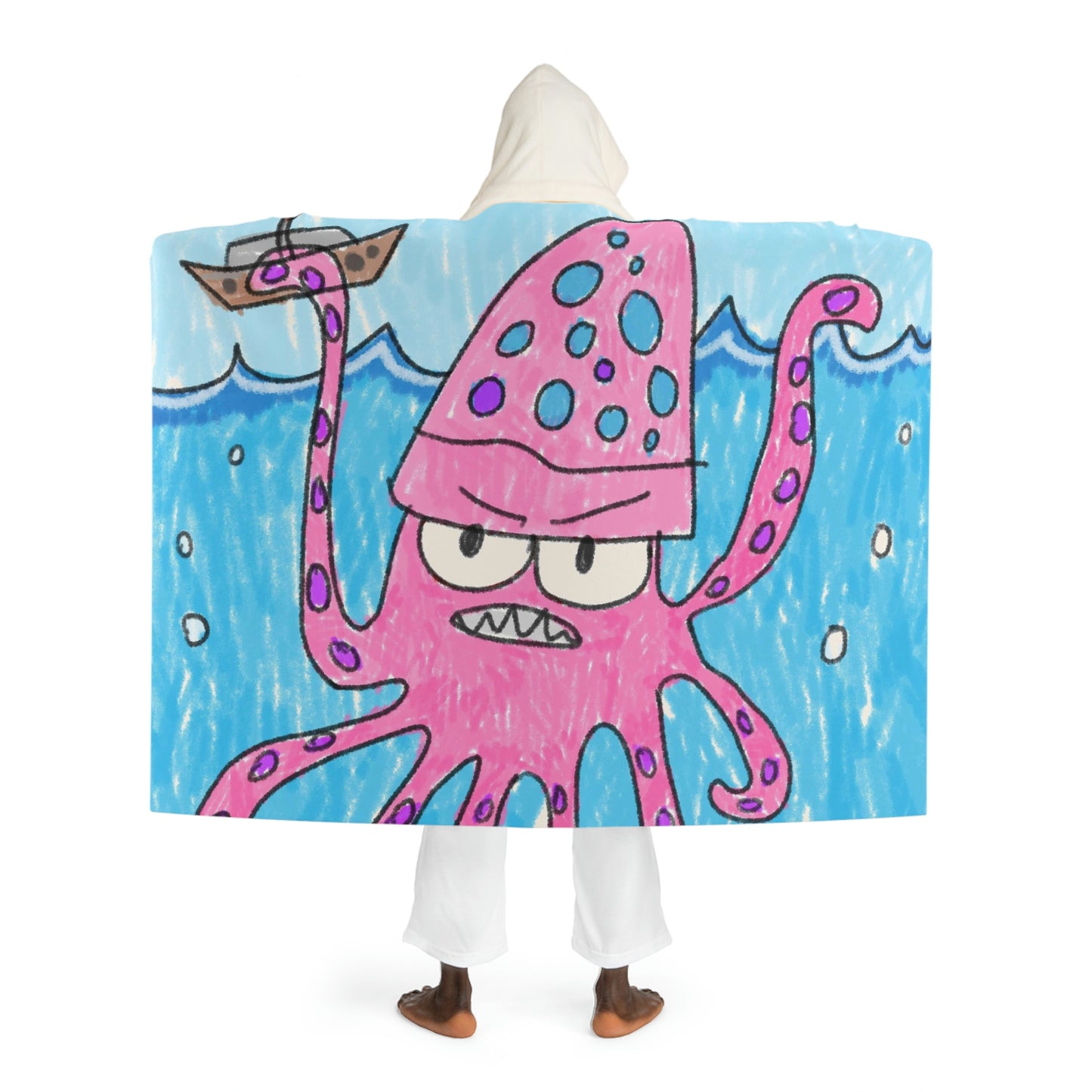 The Kraken Octopus Clean Graphic Hooded Sherpa Fleece Blanket