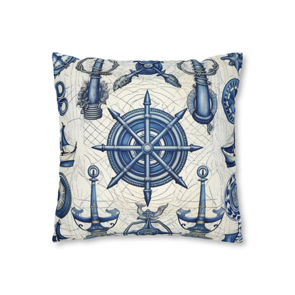 Nautical Theme Art - Anchors, Ropes, Compass Spun Polyester Square Pillow Case