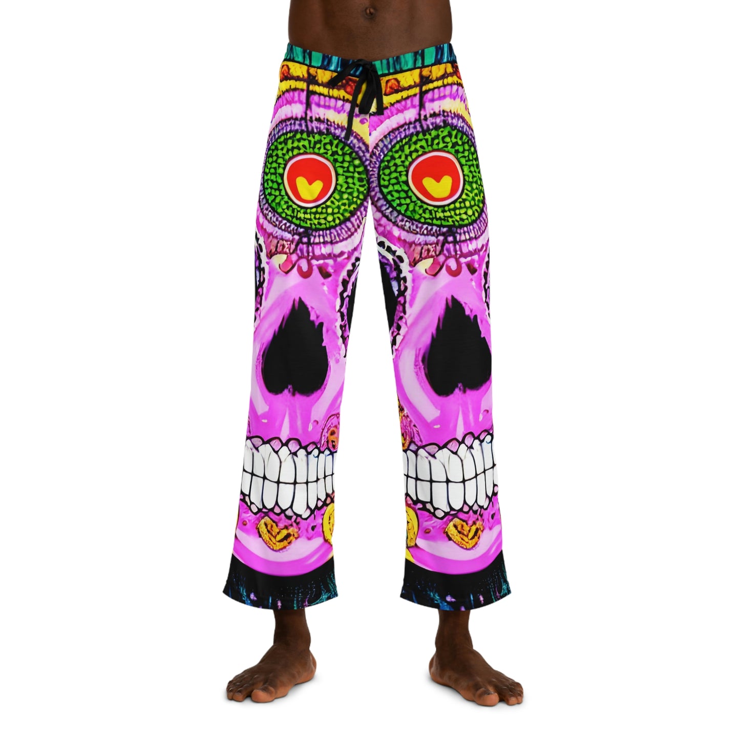 Trippy psychedelic Skull Skeleton Head Face Men's Pajama Pants (AOP)