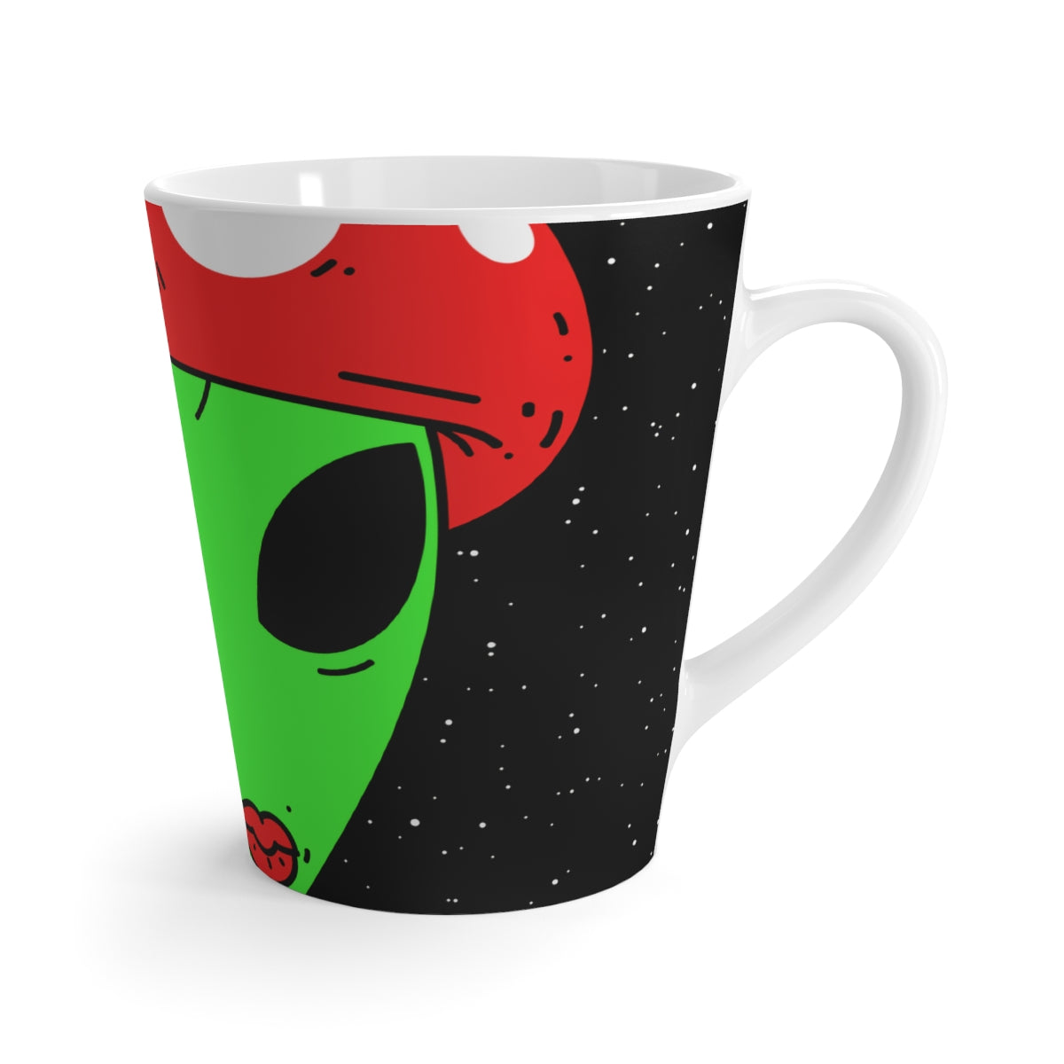 Mushroom Head Green Alien Visitor w/ Red Lips Latte Mug