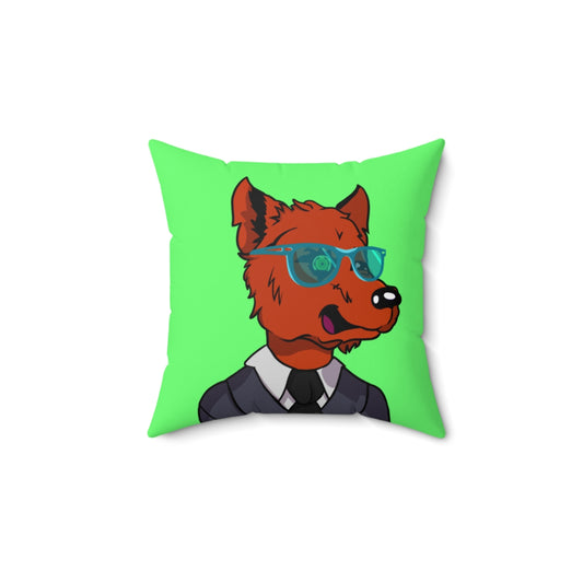 Cyborg Wolf Grey Suit Black Tie Blue Glasses Orange Fur Spun Polyester Square Pillow