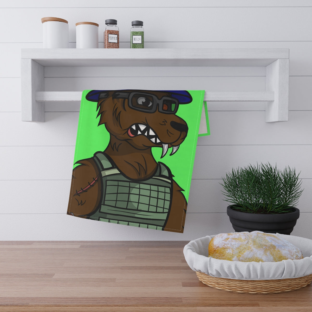 Military Army Cyborg Wolve Kitchen Towel