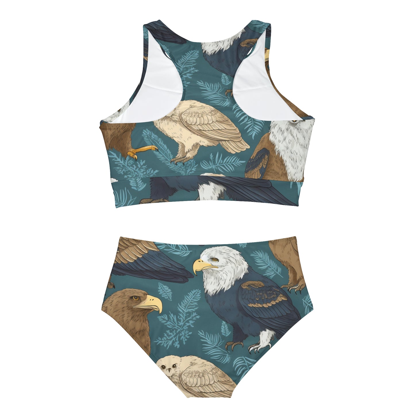 American Wildlife Symbols: Bald Eagles, Hawks, Birds Design Sporty Bikini Set (AOP)