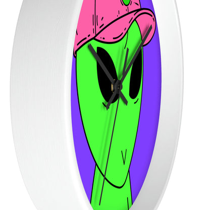 Green Alien V Face Pink Visi hat Visitor Wall clock