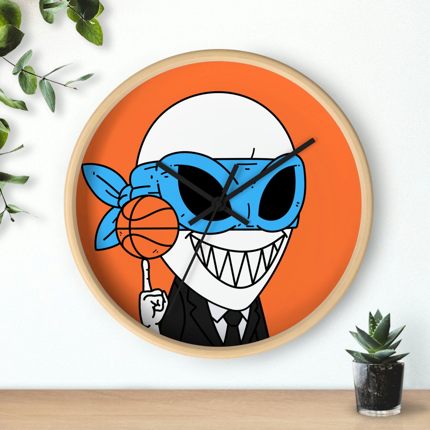 Alien BBall Sport Ninja Mask Orange Basketball Wall clock