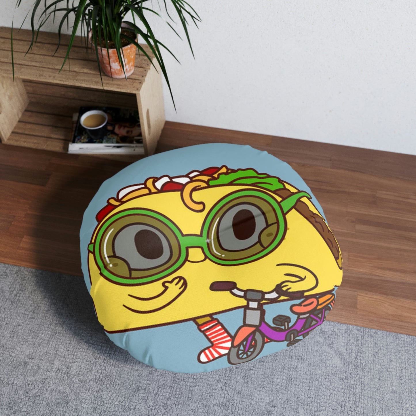 Bike Ride Scooter Taco Tufted Floor Pillow, Round