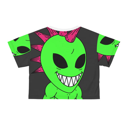 Spiked Pink Hair Muscle Alien Visitor Crop Tee (AOP)