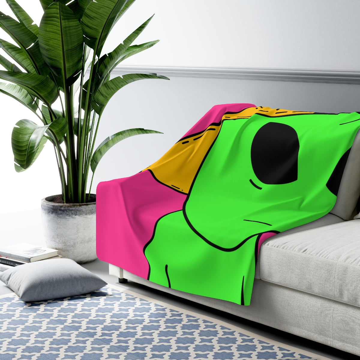 Green Alien Yellow Hat Visitor Sherpa Fleece Blanket