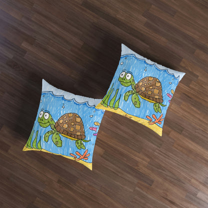 Almohada de suelo con diseño de tortuga marina, playa, arena y océano, cuadrada 