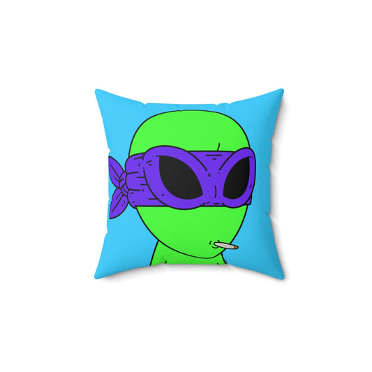 White Whistle Mouth Green Visitor Purple Ninja Mask Alien Spun Polyester Square Pillow