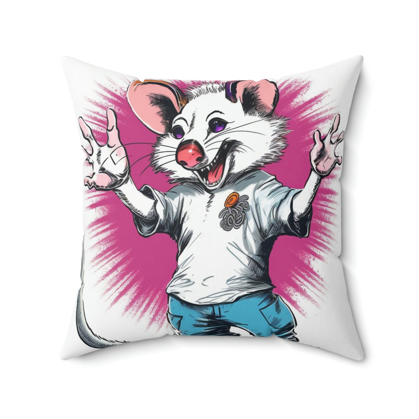 Energetic Possum Retro Art Funky Spun Polyester Square Pillow