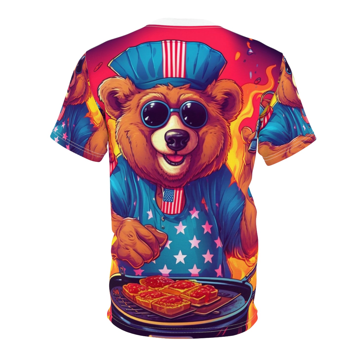 Patriotic Bear's BBQ Bash: Grill and Chill this of July 4 USA ユニセックス カットソー Tシャツ (AOP) 