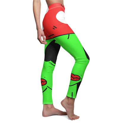 Mushroom Head Green Alien Visitor w/ Red Lips Women's Cut & Sew Casual Leggings