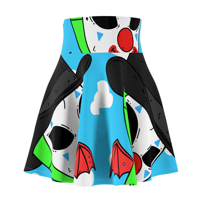 Clown Visitor Green Alien w/ Devil Wings Women's Skater Skirt