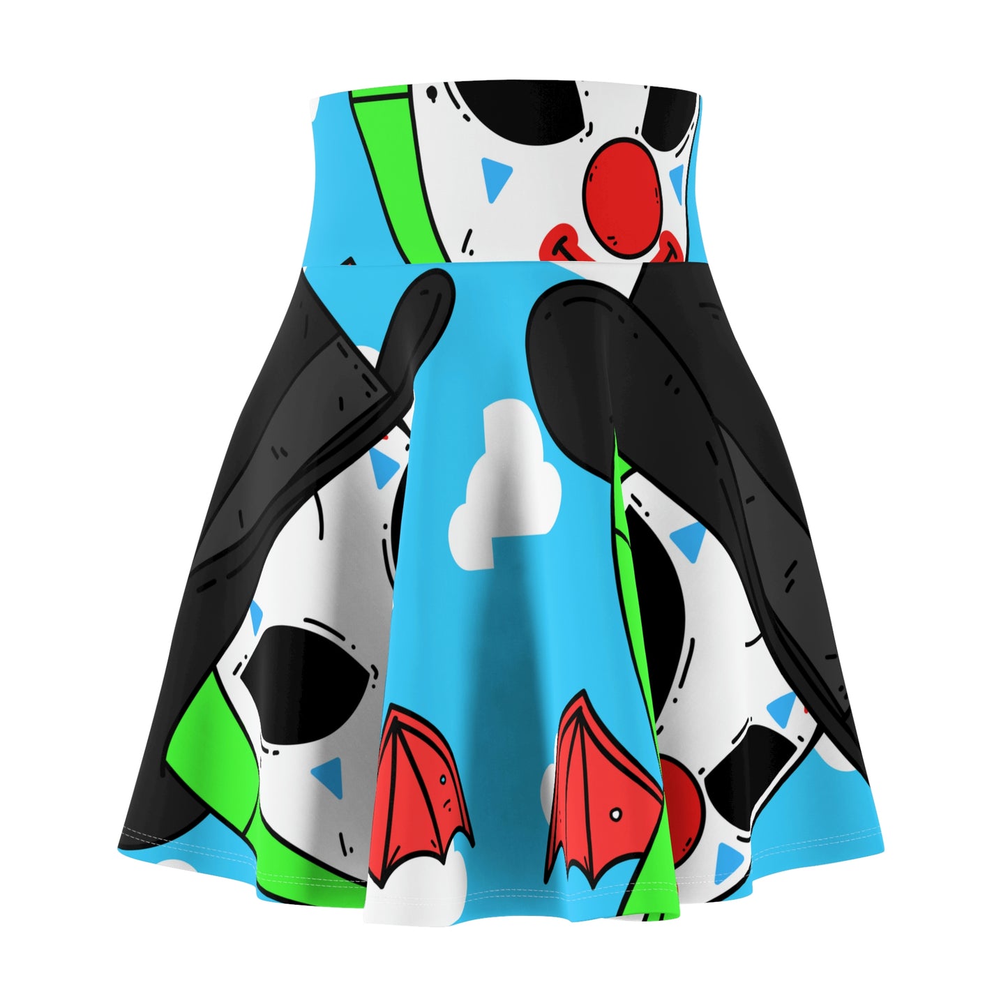 Clown Visitor Green Alien w/ Devil Wings Women's Skater Skirt