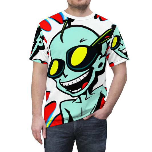 Alien Cartoon Happy Style Pop Culture Unisex Cut & Sew Tee (AOP)