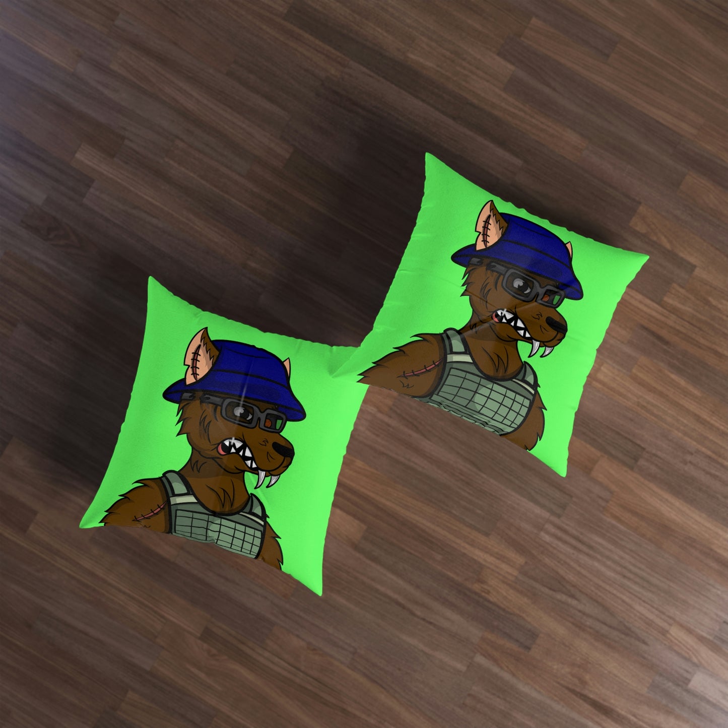 Military Wolf Army Cyborg Wolve Tufted Floor Pillow, Square