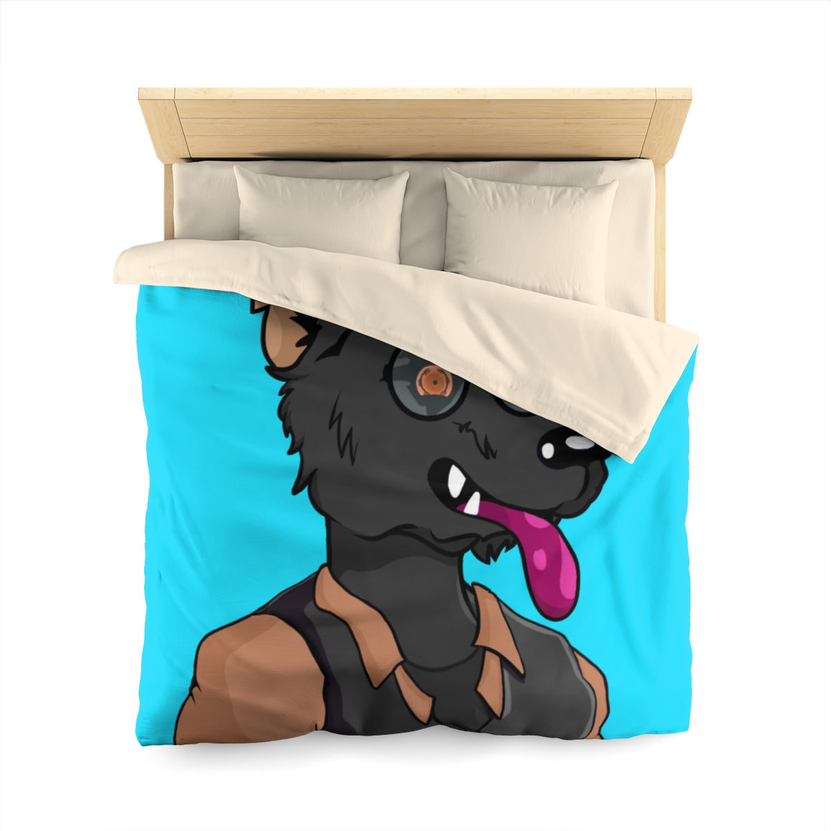 Cyborg Wolf Detective Tongue Out Round Glasses Microfiber Duvet Cover