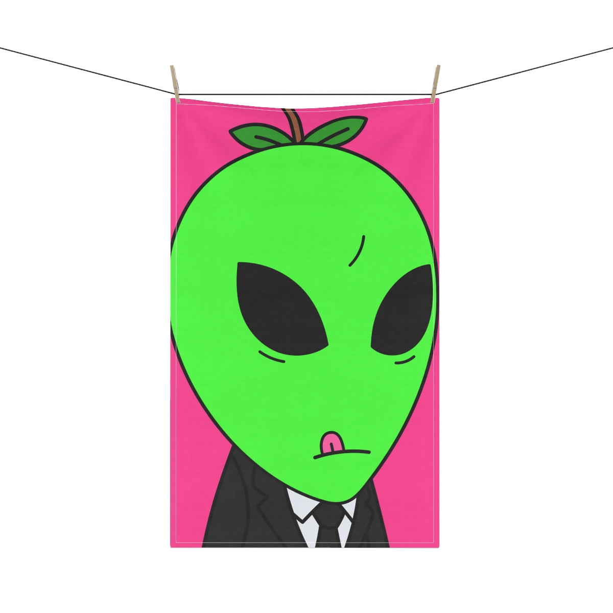 Green Apple Head Tongue Out Black Business Suit Visitor Kitchen Towel