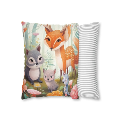 Cute Woodland Creatures Whimsical Animal Art Spun Polyester Square Pillow Case