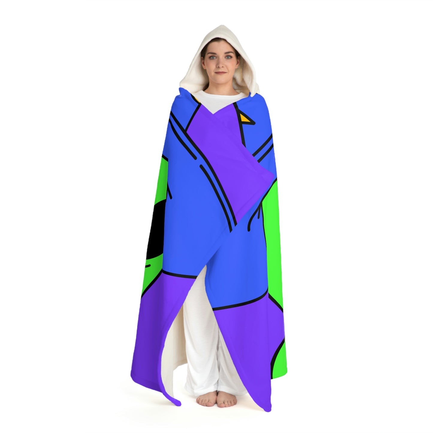 Blue Wizard Hat Alien Muscle Lipstick Green Visitor Hooded Sherpa Fleece Blanket