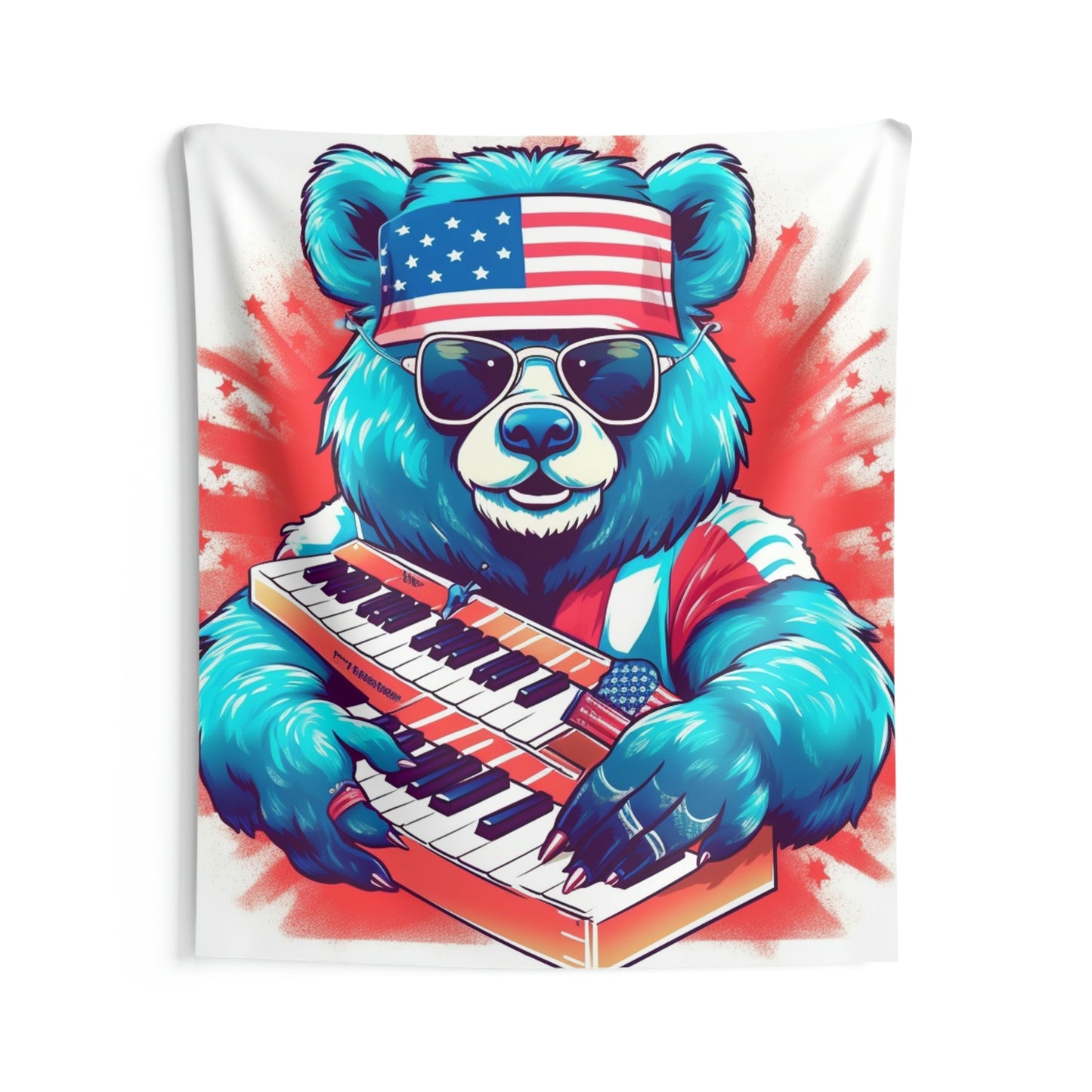 Keys of Patriotism: Piano Player Patriotic Bear's 4th of July Musical Celebration Indoor Wall Tapestries