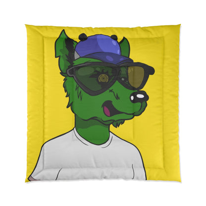 Wolf Cyborg Dog Large Black Sunglasses Green Wolve Fur White T Shirt Bedroom Comforter